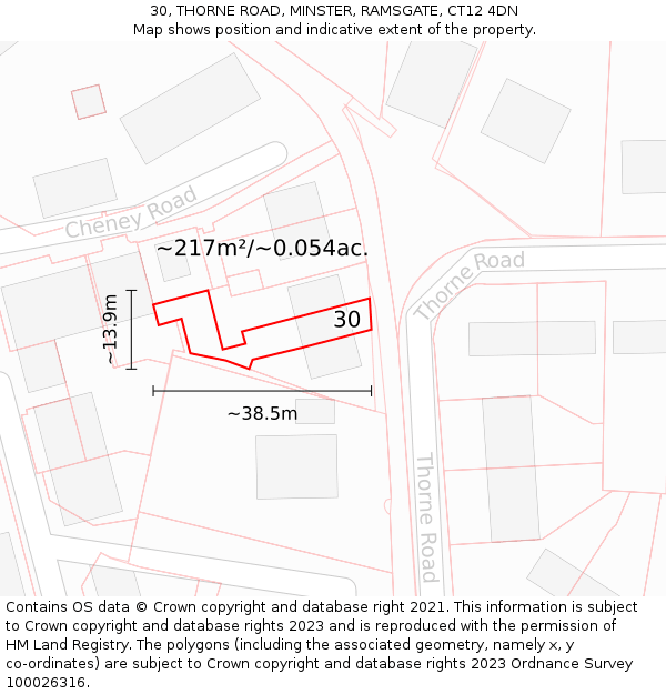 30, THORNE ROAD, MINSTER, RAMSGATE, CT12 4DN: Plot and title map