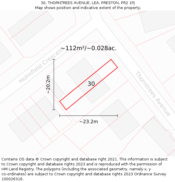 30, THORNTREES AVENUE, LEA, PRESTON, PR2 1PJ: Plot and title map