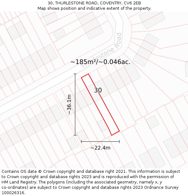 30, THURLESTONE ROAD, COVENTRY, CV6 2EB: Plot and title map