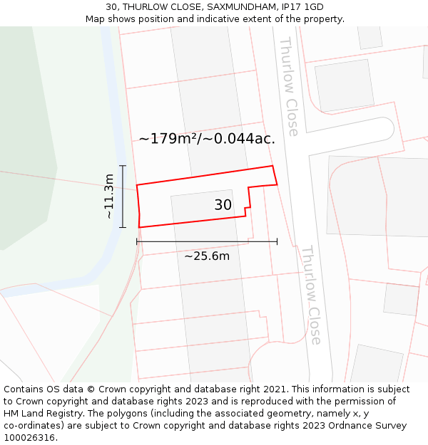 30, THURLOW CLOSE, SAXMUNDHAM, IP17 1GD: Plot and title map