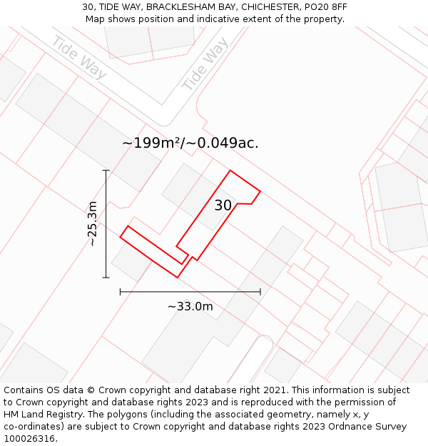 30, TIDE WAY, BRACKLESHAM BAY, CHICHESTER, PO20 8FF: Plot and title map