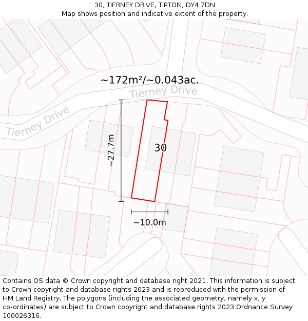 30, TIERNEY DRIVE, TIPTON, DY4 7DN: Plot and title map