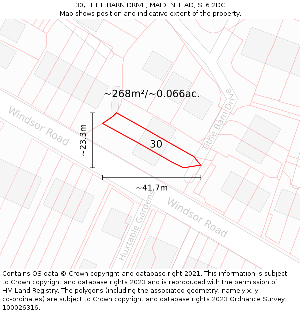 30, TITHE BARN DRIVE, MAIDENHEAD, SL6 2DG: Plot and title map