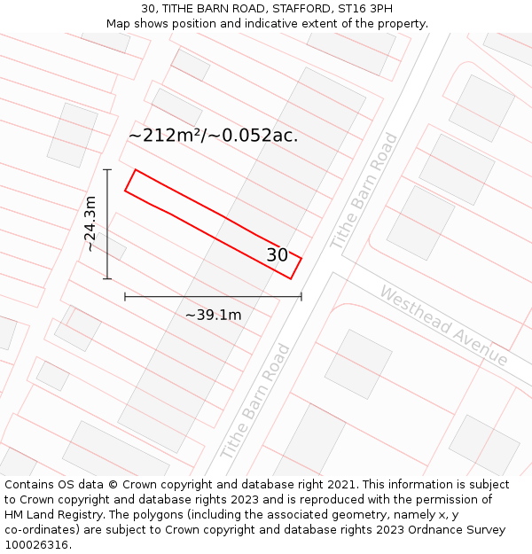 30, TITHE BARN ROAD, STAFFORD, ST16 3PH: Plot and title map