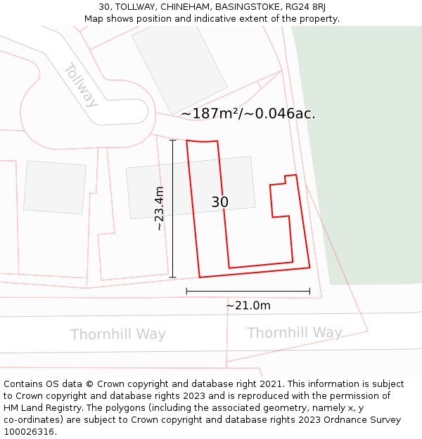 30, TOLLWAY, CHINEHAM, BASINGSTOKE, RG24 8RJ: Plot and title map