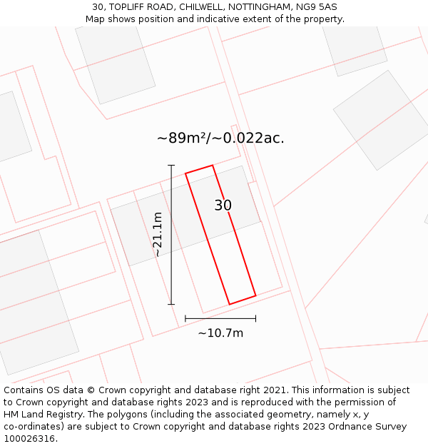 30, TOPLIFF ROAD, CHILWELL, NOTTINGHAM, NG9 5AS: Plot and title map