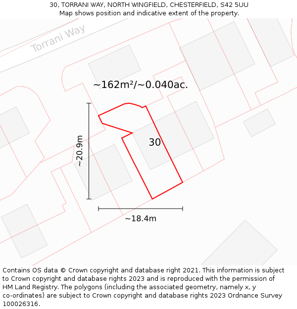 30, TORRANI WAY, NORTH WINGFIELD, CHESTERFIELD, S42 5UU: Plot and title map