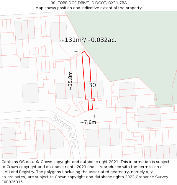 30, TORRIDGE DRIVE, DIDCOT, OX11 7RA: Plot and title map