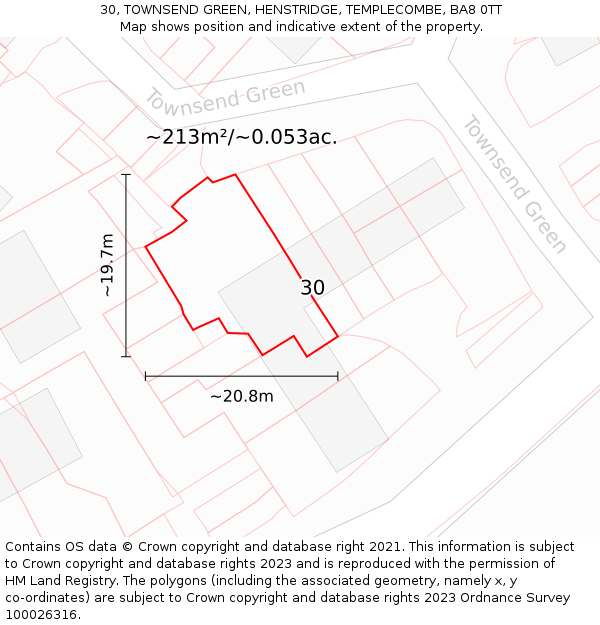 30, TOWNSEND GREEN, HENSTRIDGE, TEMPLECOMBE, BA8 0TT: Plot and title map