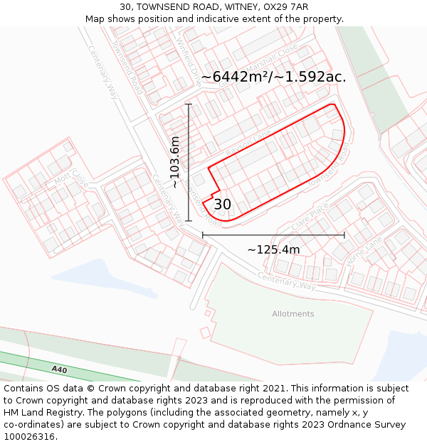 30, TOWNSEND ROAD, WITNEY, OX29 7AR: Plot and title map