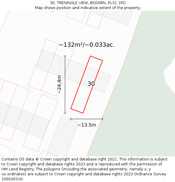 30, TRENINGLE VIEW, BODMIN, PL31 1PD: Plot and title map