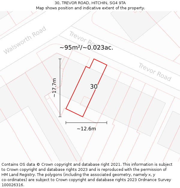 30, TREVOR ROAD, HITCHIN, SG4 9TA: Plot and title map