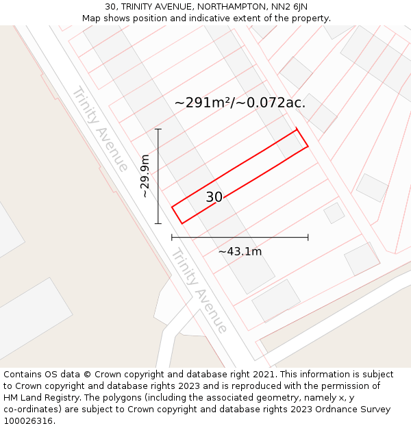 30, TRINITY AVENUE, NORTHAMPTON, NN2 6JN: Plot and title map