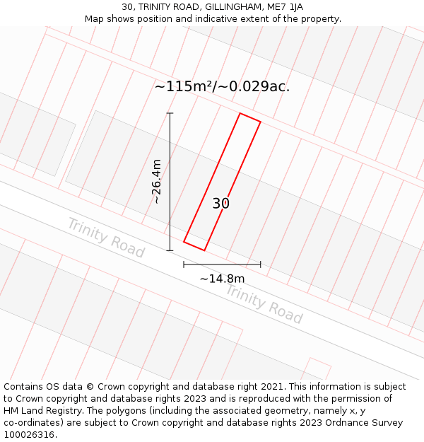 30, TRINITY ROAD, GILLINGHAM, ME7 1JA: Plot and title map