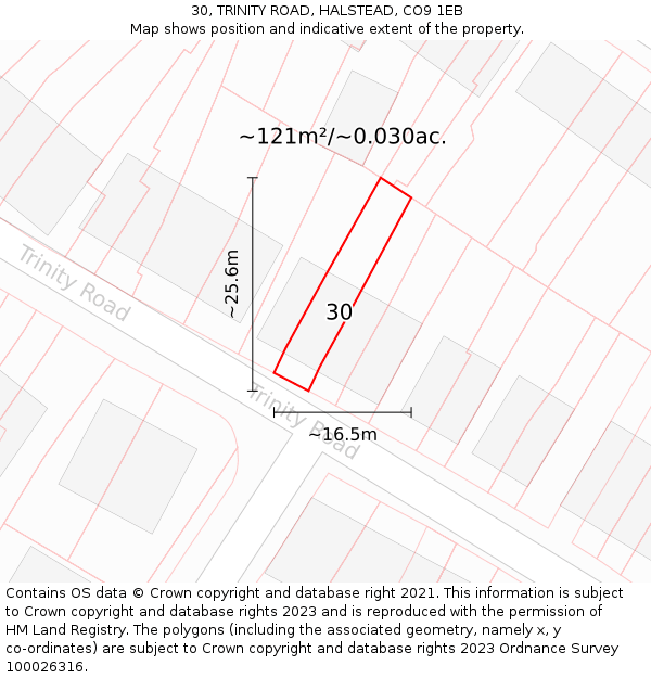 30, TRINITY ROAD, HALSTEAD, CO9 1EB: Plot and title map