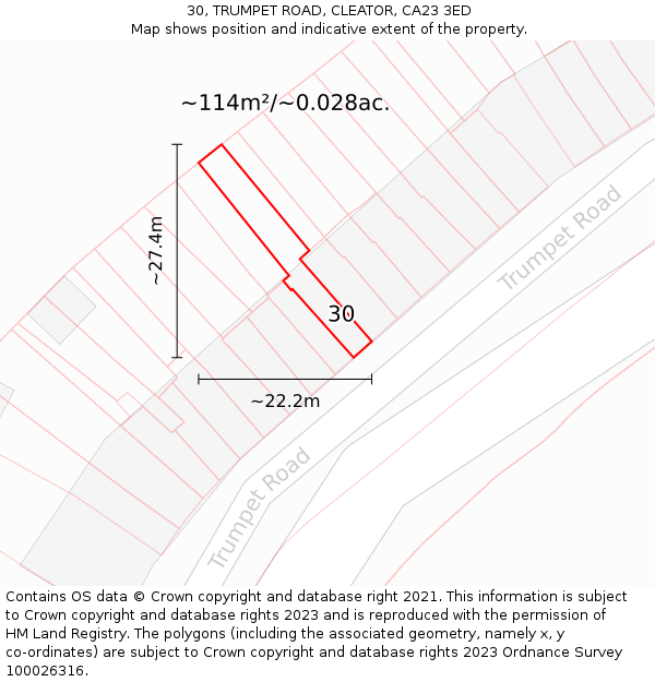 30, TRUMPET ROAD, CLEATOR, CA23 3ED: Plot and title map