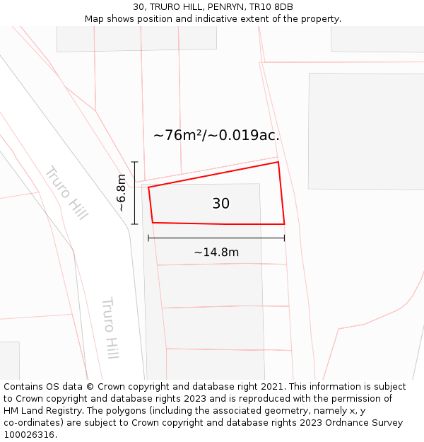 30, TRURO HILL, PENRYN, TR10 8DB: Plot and title map