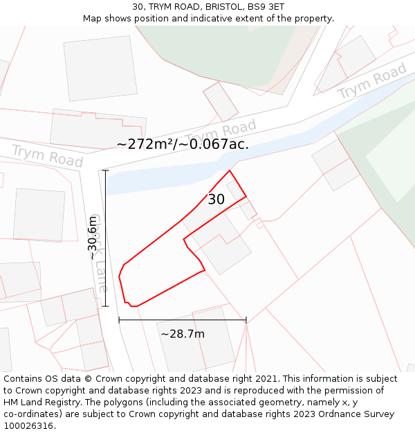 30, TRYM ROAD, BRISTOL, BS9 3ET: Plot and title map