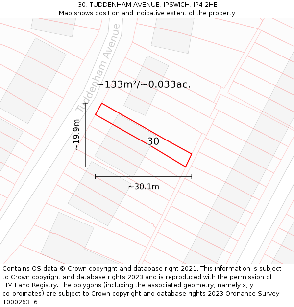 30, TUDDENHAM AVENUE, IPSWICH, IP4 2HE: Plot and title map