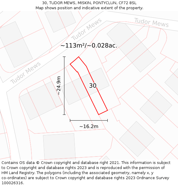 30, TUDOR MEWS, MISKIN, PONTYCLUN, CF72 8SL: Plot and title map