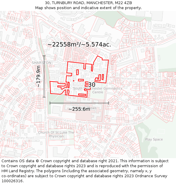 30, TURNBURY ROAD, MANCHESTER, M22 4ZB: Plot and title map