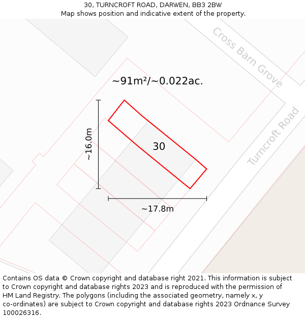 30, TURNCROFT ROAD, DARWEN, BB3 2BW: Plot and title map