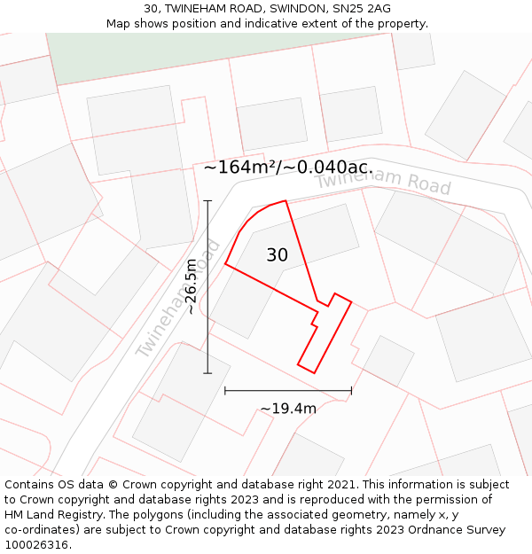 30, TWINEHAM ROAD, SWINDON, SN25 2AG: Plot and title map