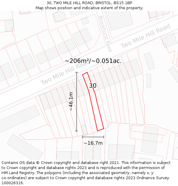 30, TWO MILE HILL ROAD, BRISTOL, BS15 1BP: Plot and title map