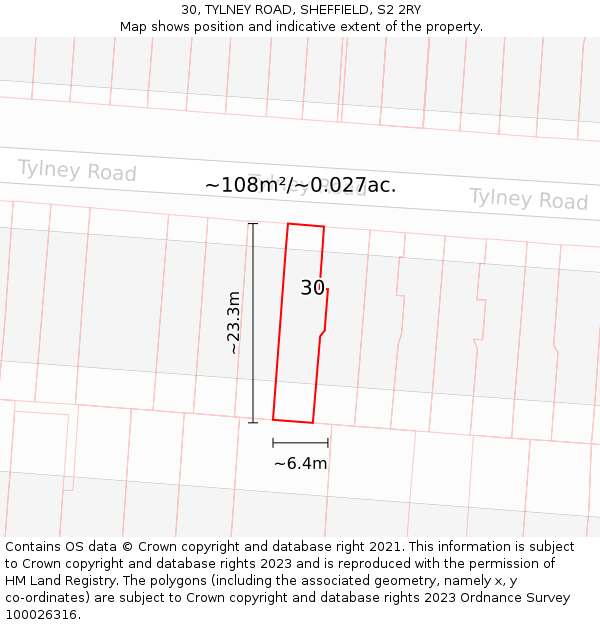 30, TYLNEY ROAD, SHEFFIELD, S2 2RY: Plot and title map