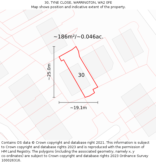 30, TYNE CLOSE, WARRINGTON, WA2 0FE: Plot and title map