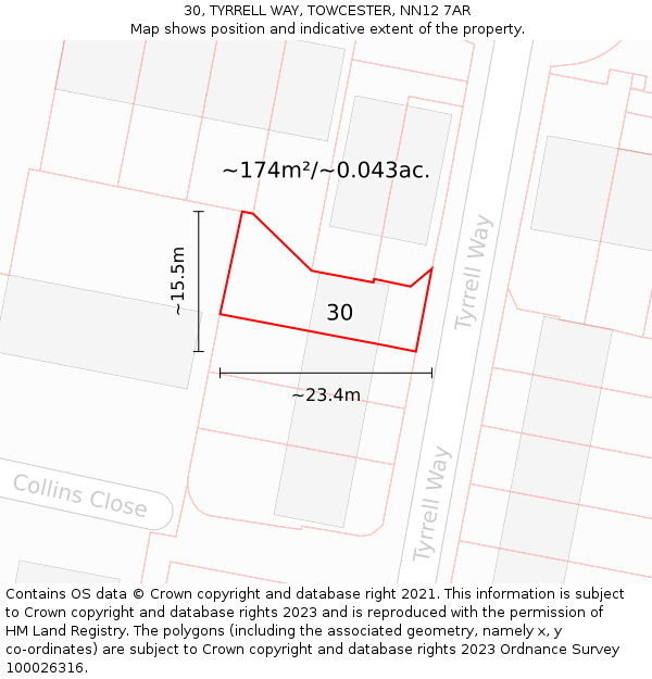 30, TYRRELL WAY, TOWCESTER, NN12 7AR: Plot and title map