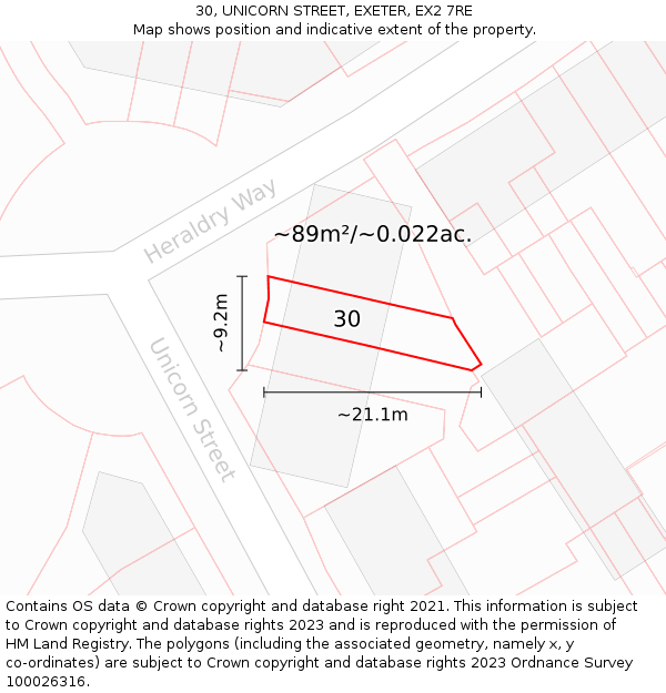 30, UNICORN STREET, EXETER, EX2 7RE: Plot and title map