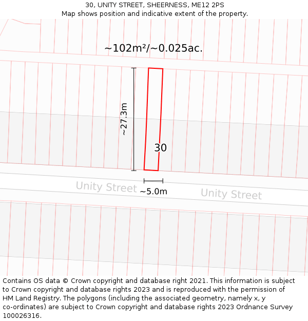 30, UNITY STREET, SHEERNESS, ME12 2PS: Plot and title map