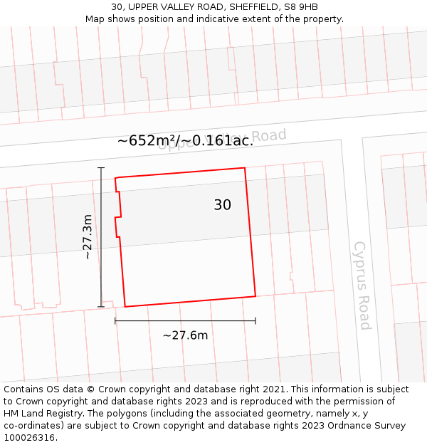 30, UPPER VALLEY ROAD, SHEFFIELD, S8 9HB: Plot and title map