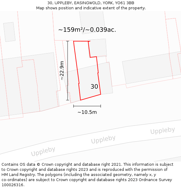 30, UPPLEBY, EASINGWOLD, YORK, YO61 3BB: Plot and title map