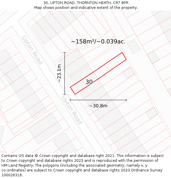 30, UPTON ROAD, THORNTON HEATH, CR7 8PR: Plot and title map