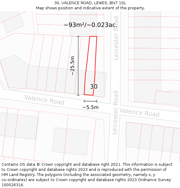 30, VALENCE ROAD, LEWES, BN7 1SL: Plot and title map