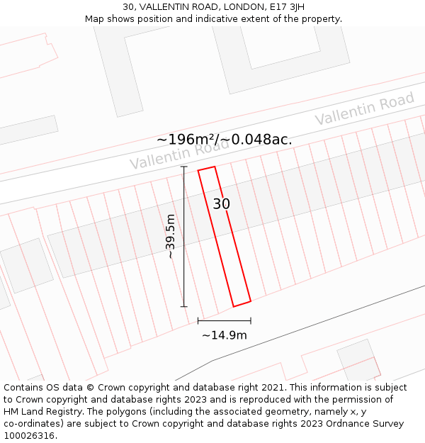 30, VALLENTIN ROAD, LONDON, E17 3JH: Plot and title map
