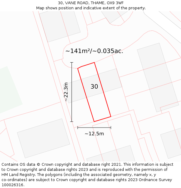 30, VANE ROAD, THAME, OX9 3WF: Plot and title map