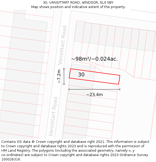 30, VANSITTART ROAD, WINDSOR, SL4 5BY: Plot and title map