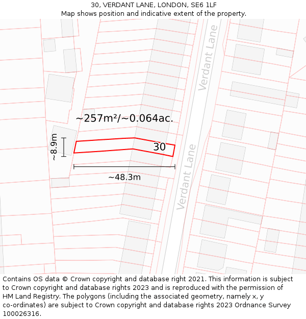 30, VERDANT LANE, LONDON, SE6 1LF: Plot and title map