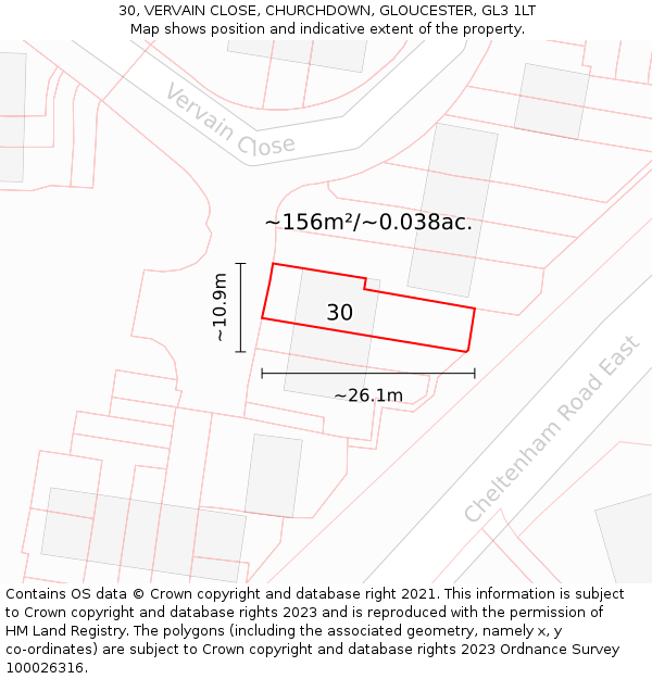 30, VERVAIN CLOSE, CHURCHDOWN, GLOUCESTER, GL3 1LT: Plot and title map