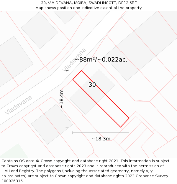 30, VIA DEVANA, MOIRA, SWADLINCOTE, DE12 6BE: Plot and title map