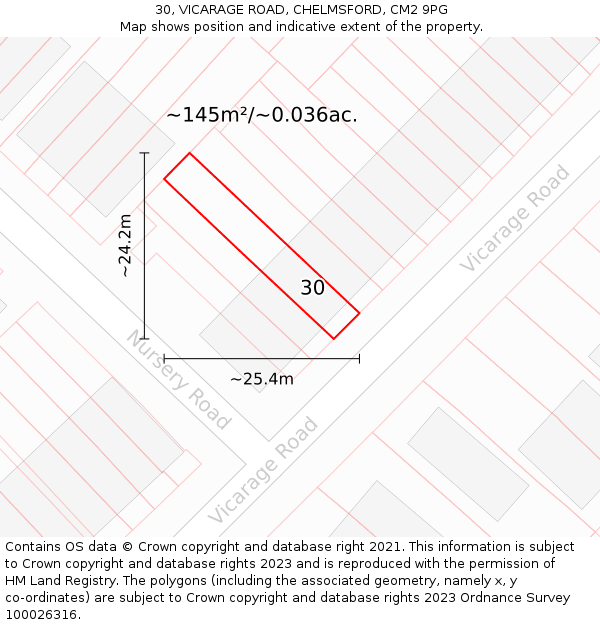 30, VICARAGE ROAD, CHELMSFORD, CM2 9PG: Plot and title map