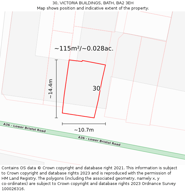 30, VICTORIA BUILDINGS, BATH, BA2 3EH: Plot and title map