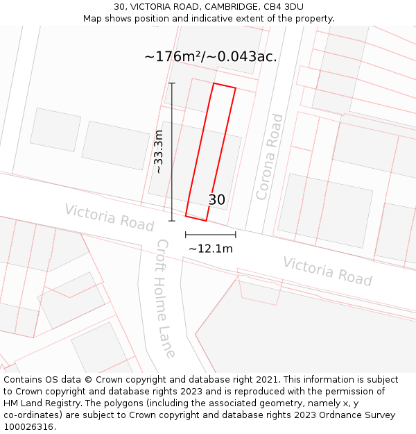30, VICTORIA ROAD, CAMBRIDGE, CB4 3DU: Plot and title map