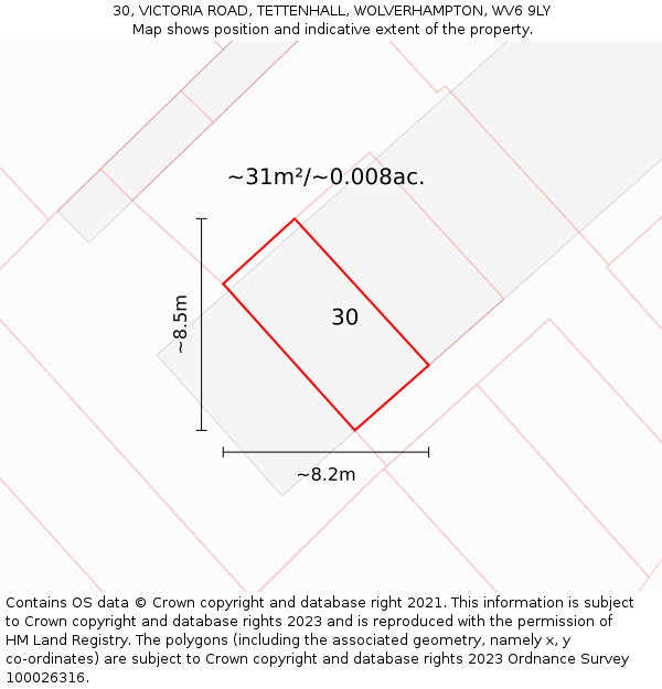 30, VICTORIA ROAD, TETTENHALL, WOLVERHAMPTON, WV6 9LY: Plot and title map