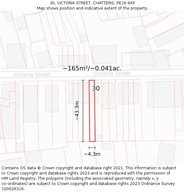 30, VICTORIA STREET, CHATTERIS, PE16 6AP: Plot and title map