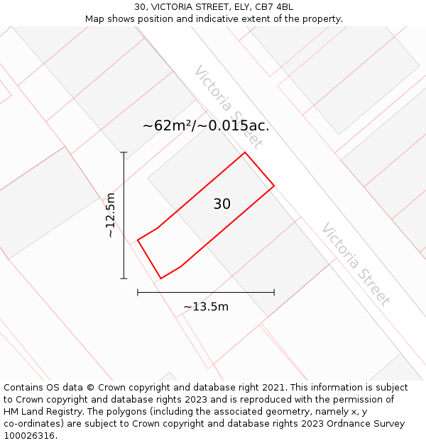 30, VICTORIA STREET, ELY, CB7 4BL: Plot and title map