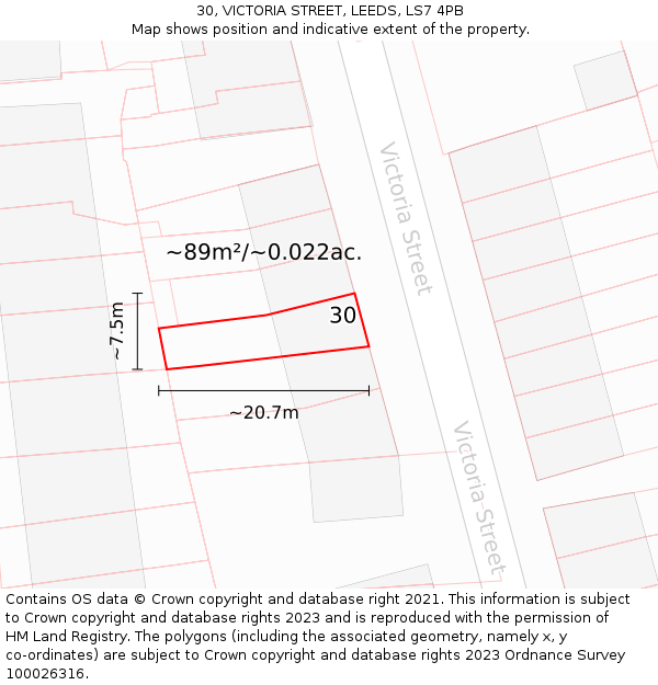 30, VICTORIA STREET, LEEDS, LS7 4PB: Plot and title map